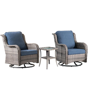 Ovios Patio Furniture Set 3-Piece with Swivel Chairs and Side Table Kenard