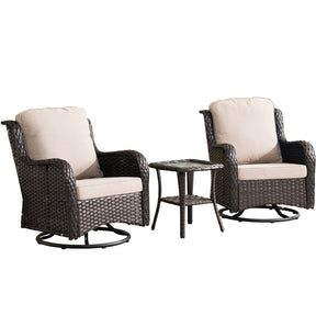 Ovios Patio Furniture Set 3-Piece with Swivel Chairs and Side Table Kenard