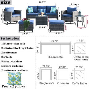 Ovios Patio Conversation Set 7-Piece with Swivel Rocking Chairs and Table
