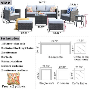 Ovios Patio Conversation Set 7-Piece with Swivel Rocking Chairs and Table