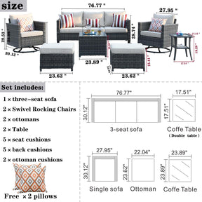 Ovios Patio Conversation Set 7-Piece with Swivel Rocking Chairs and Table