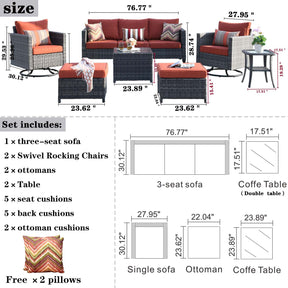 Ovios Patio Conversation Set 7-Piece with Swivel Rocking Chairs and Table