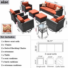Ovios Patio Conversation Set 8-Piece with Swivel Rocking Chairs and Table