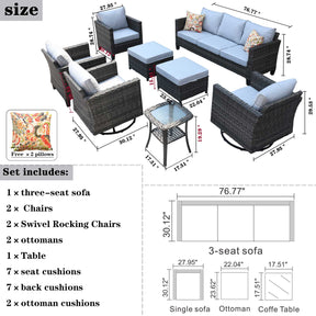Ovios Patio Conversation Set 8-Piece with Swivel Rocking Chairs and Table