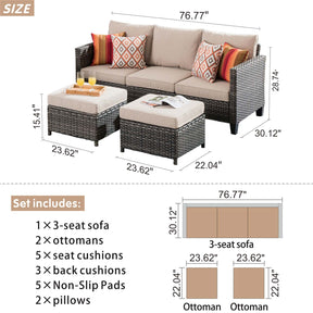 Ovios Outdoor Couch New Vultros 3-Piece High Back with Ottoman