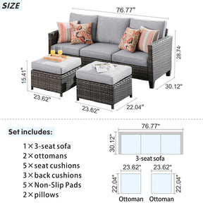 Ovios Outdoor Couch New Vultros 3-Piece High Back with Ottoman