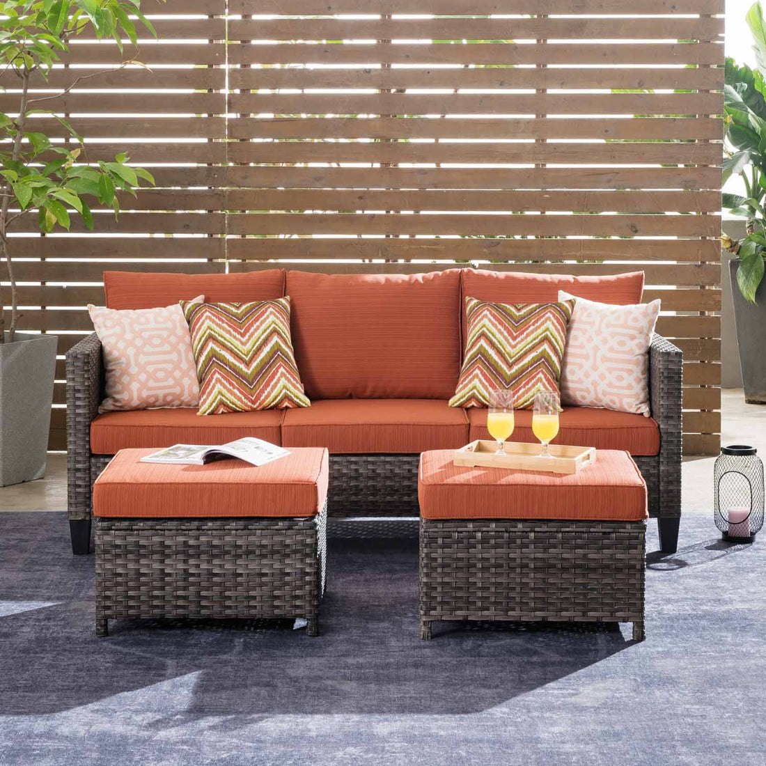 3-Piece Outdoor Sofa Set w/ Ottoman