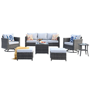 Ovios Patio Conversation Set 7-Piece with Swivel Rocking Chairs and Table