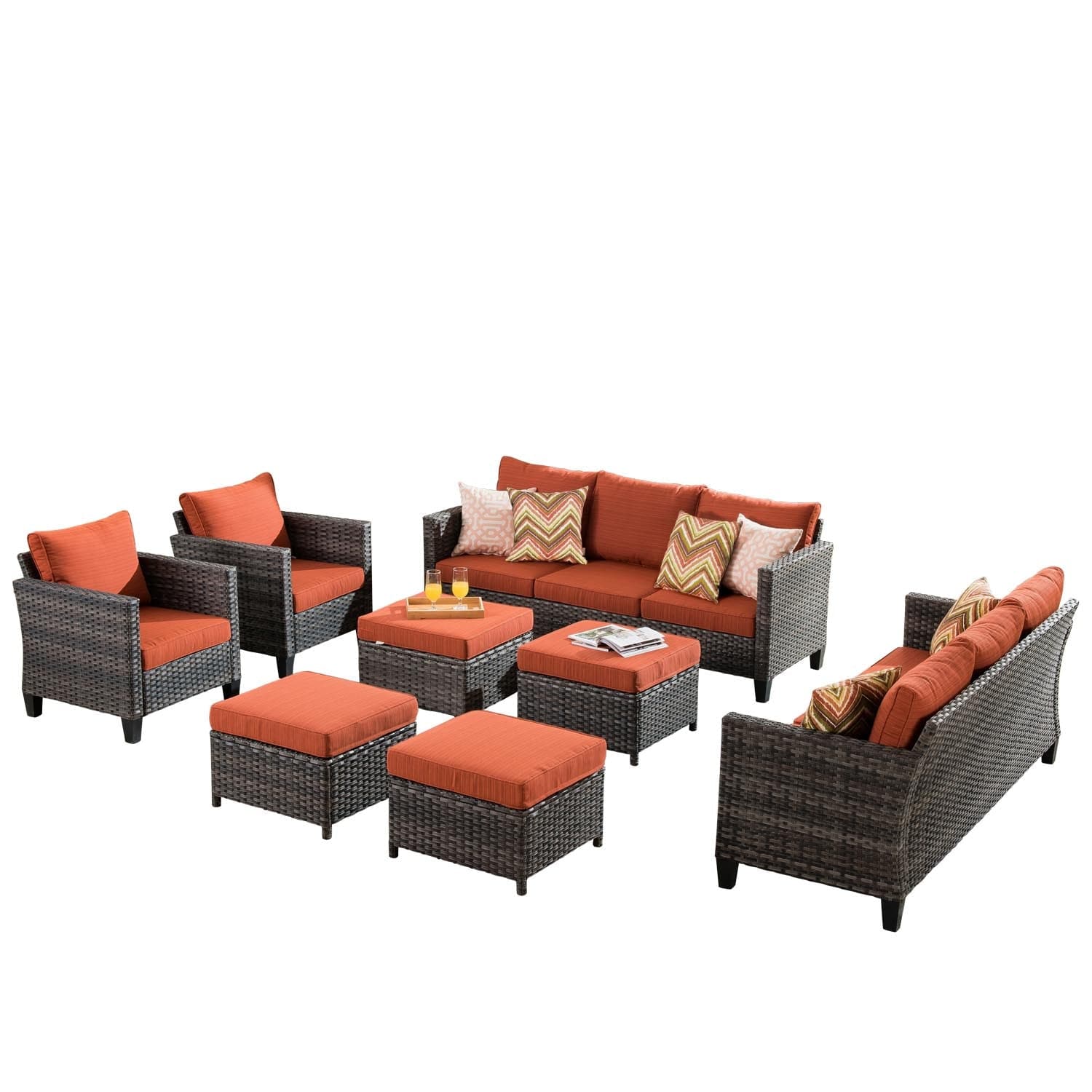 Ovios Patio Furniture Set New Vultros 8-Piece High Back with Cushions