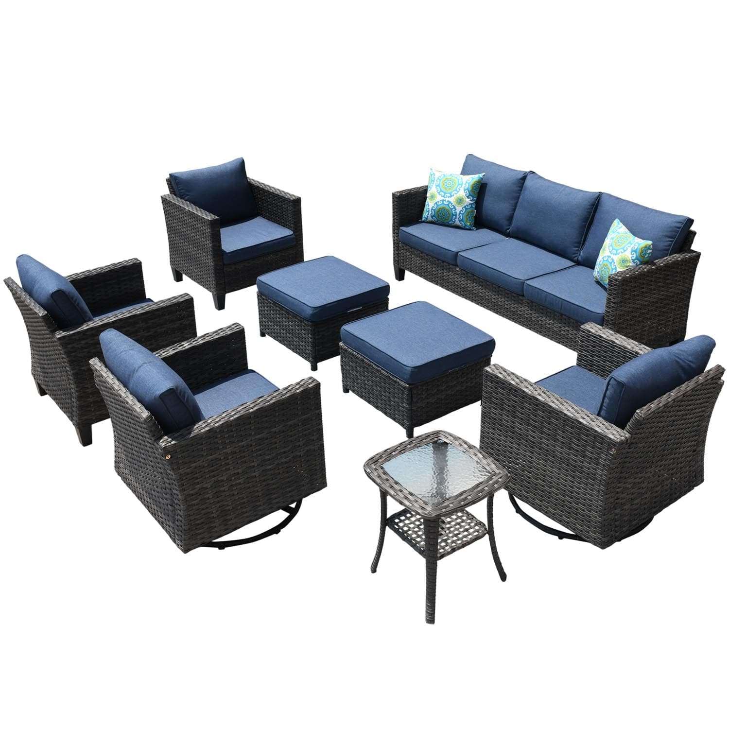 Ovios Patio Conversation Set 8-Piece with Swivel Rocking Chairs and Table