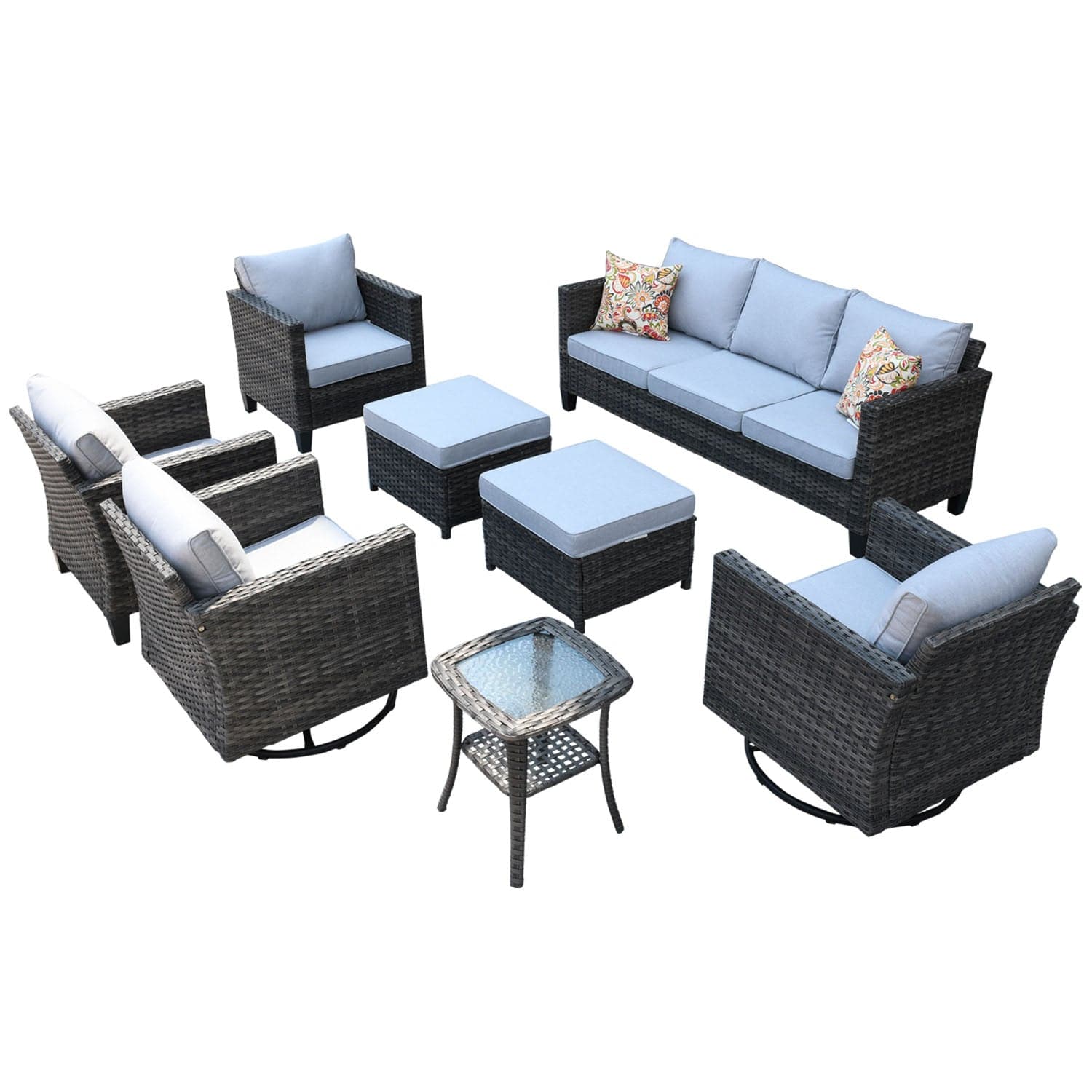 Ovios Patio Conversation Set 8-Piece with Swivel Rocking Chairs and Table