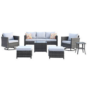 Ovios Patio Conversation Set 7-Piece with Swivel Rocking Chairs and Table