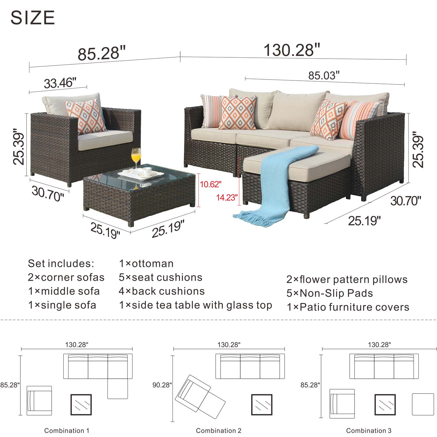 Ovios Patio Furniture Set Bigger Size 6-Piece, King Series,, No Assembly Required