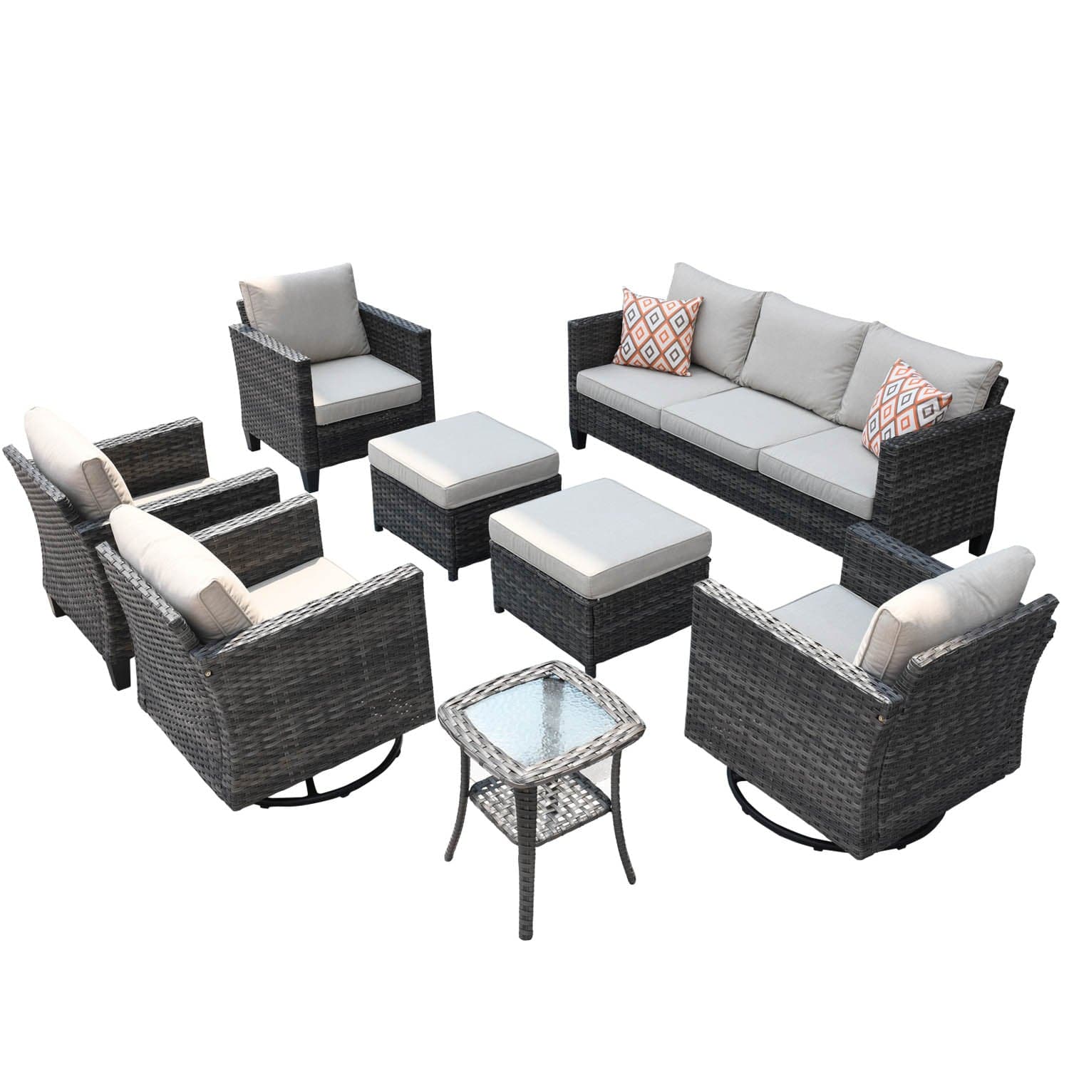 Ovios Patio Conversation Set 8-Piece with Swivel Rocking Chairs and Table