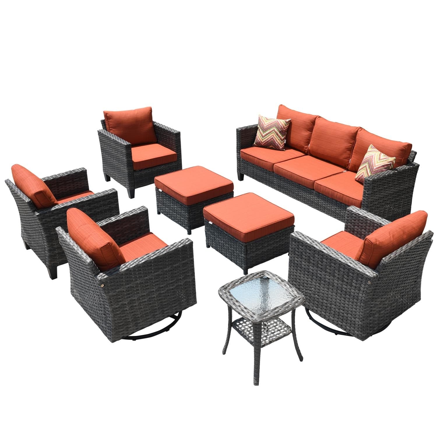 Ovios Patio Conversation Set 8-Piece with Swivel Rocking Chairs and Table