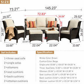 Ovios Patio Conversation Set 5-Piece with Cushions Kenard Curved Handrest
