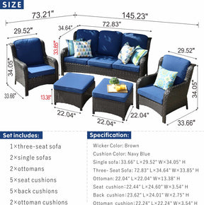 Ovios Patio Conversation Set 5-Piece with Cushions Kenard Curved Handrest