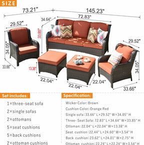 Ovios Patio Conversation Set 5-Piece with Cushions Kenard Curved Handrest