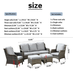 Ovios Patio Conversation Set 5-Piece with Cushions Kenard Curved Handrest