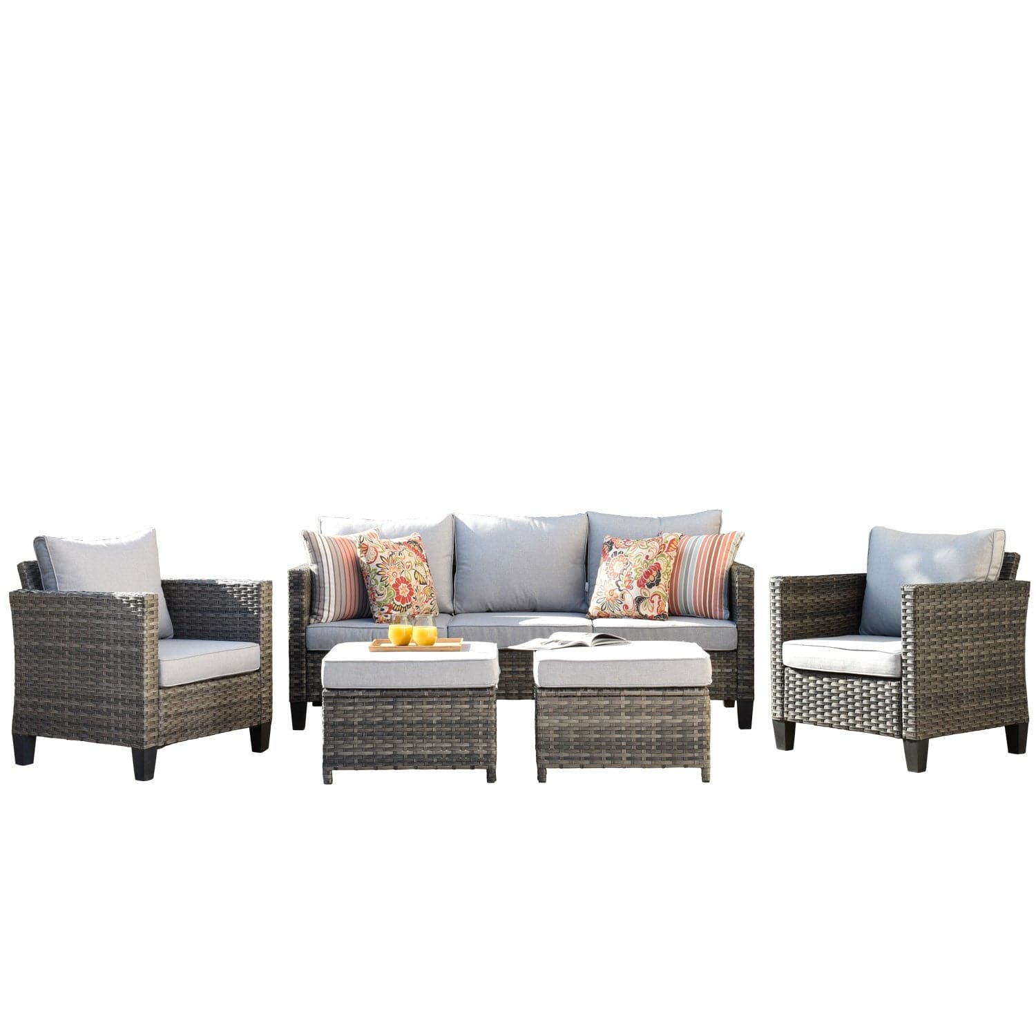 Ovios Outdoor Patio Conversation Set New Vultros 5-Piece High Back Sofa Set with Cushions