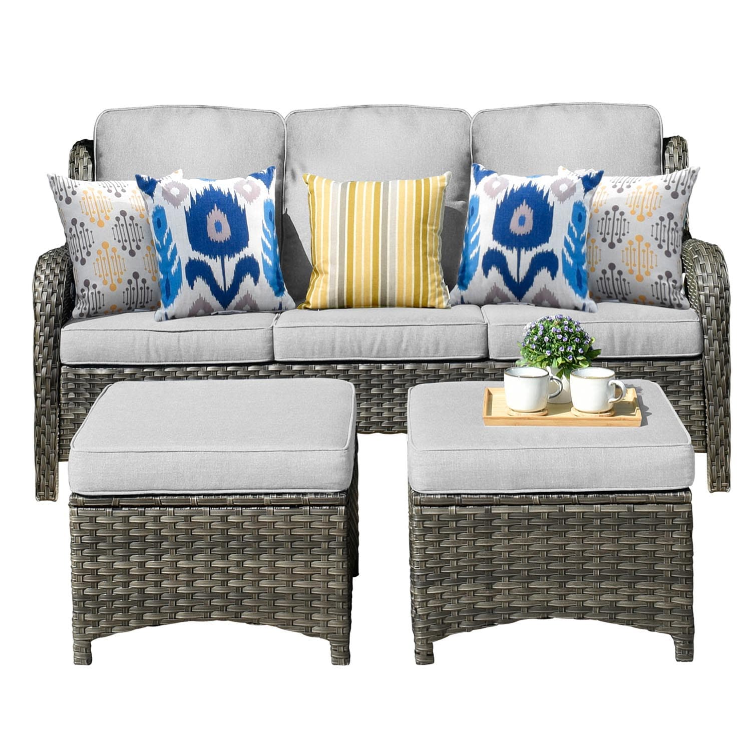 Ovios Patio Conversation Set 5-Piece with Cushions Kenard Curved Handrest