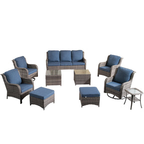 Ovios Patio Conversation Set 10-Piece with Rocking Chairs and Table Kenard