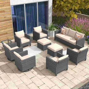 Ovios Patio Conversation Set 10-Piece with Swivel Rocking Chairs and Table
