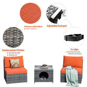Ovios Outdoor Sectional Furniture 3-Piece with Two Armless Chair and Pet Table