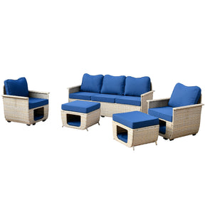 Ovios Patio Conversation Set 5 Pieces Beige Wicker with Multifunctional Storage