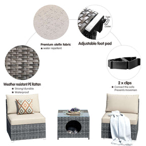 Ovios Outdoor Sectional Furniture 3-Piece with Two Armless Chair and Pet Table