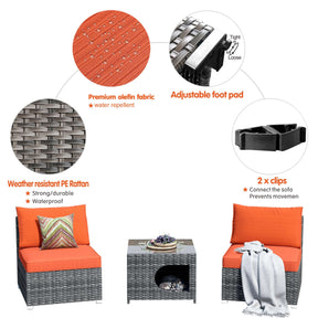 Ovios Outdoor Sectional Furniture 3-Piece with Two Armless Chair and Pet Table