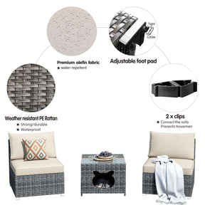 Ovios Outdoor Sectional Furniture 3-Piece with Two Armless Chair and Pet Table