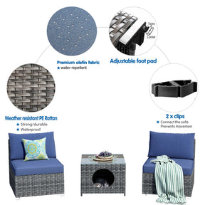 Ovios Outdoor Sectional Furniture 3-Piece with Two Armless Chair and Pet Table