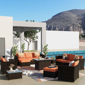 Ovios Patio Conversation Set Rimaru 13-Piece with 42'' Rectangle Propane Fire Pit Table