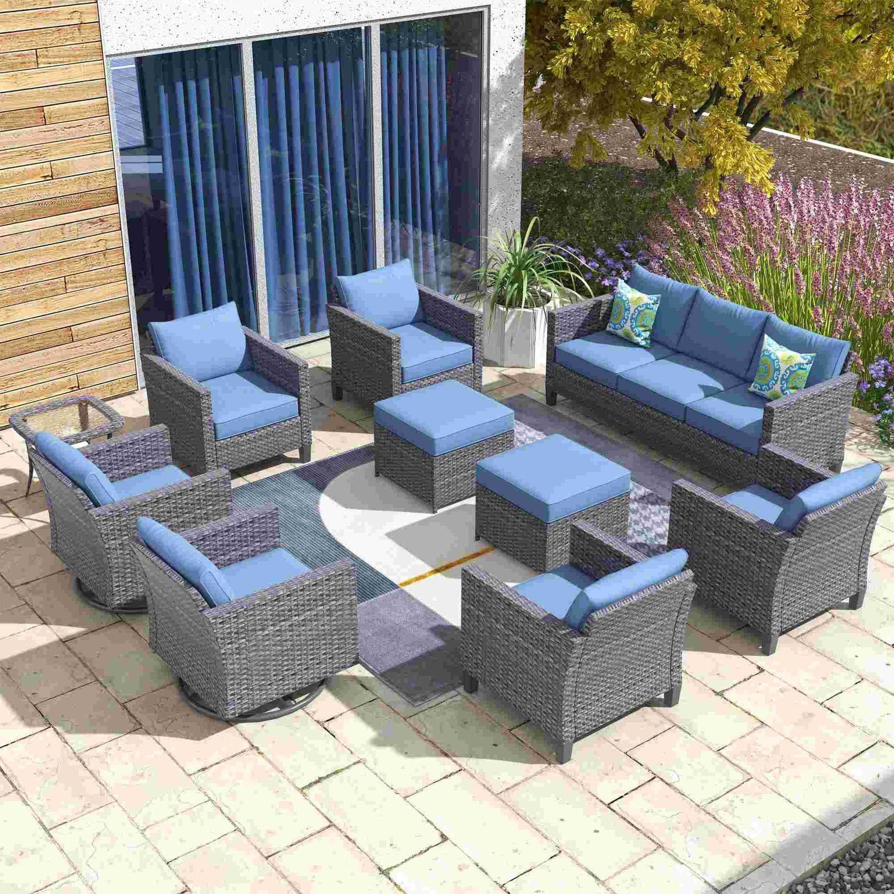 Ovios Patio Conversation Set 10-Piece with Swivel Rocking Chairs and Table