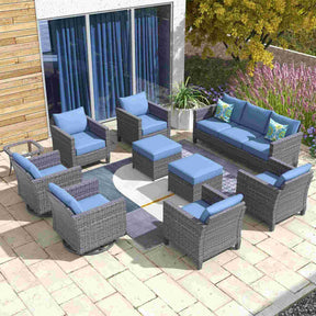 Ovios Patio Conversation Set 10-Piece with Swivel Rocking Chairs and Table