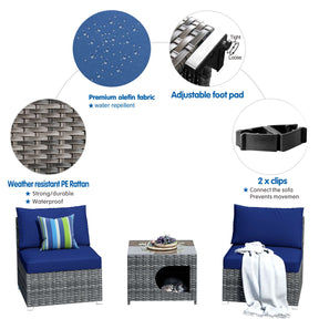 Ovios Outdoor Sectional Furniture 3-Piece with Two Armless Chair and Pet Table