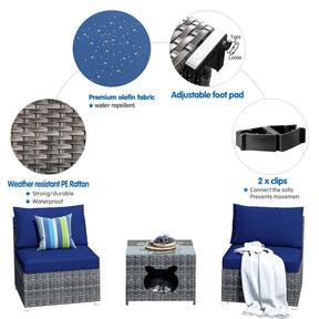 Ovios Outdoor Sectional Furniture 3-Piece with Two Armless Chair and Pet Table