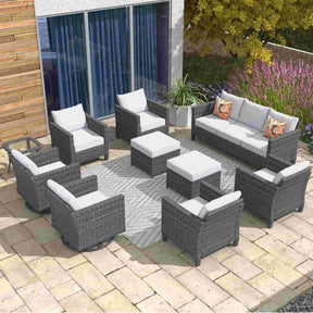 Ovios Patio Conversation Set 10-Piece with Swivel Rocking Chairs and Table