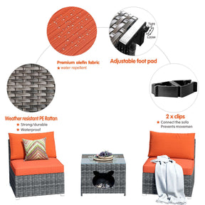 Ovios Outdoor Sectional Furniture 3-Piece with Two Armless Chair and Pet Table