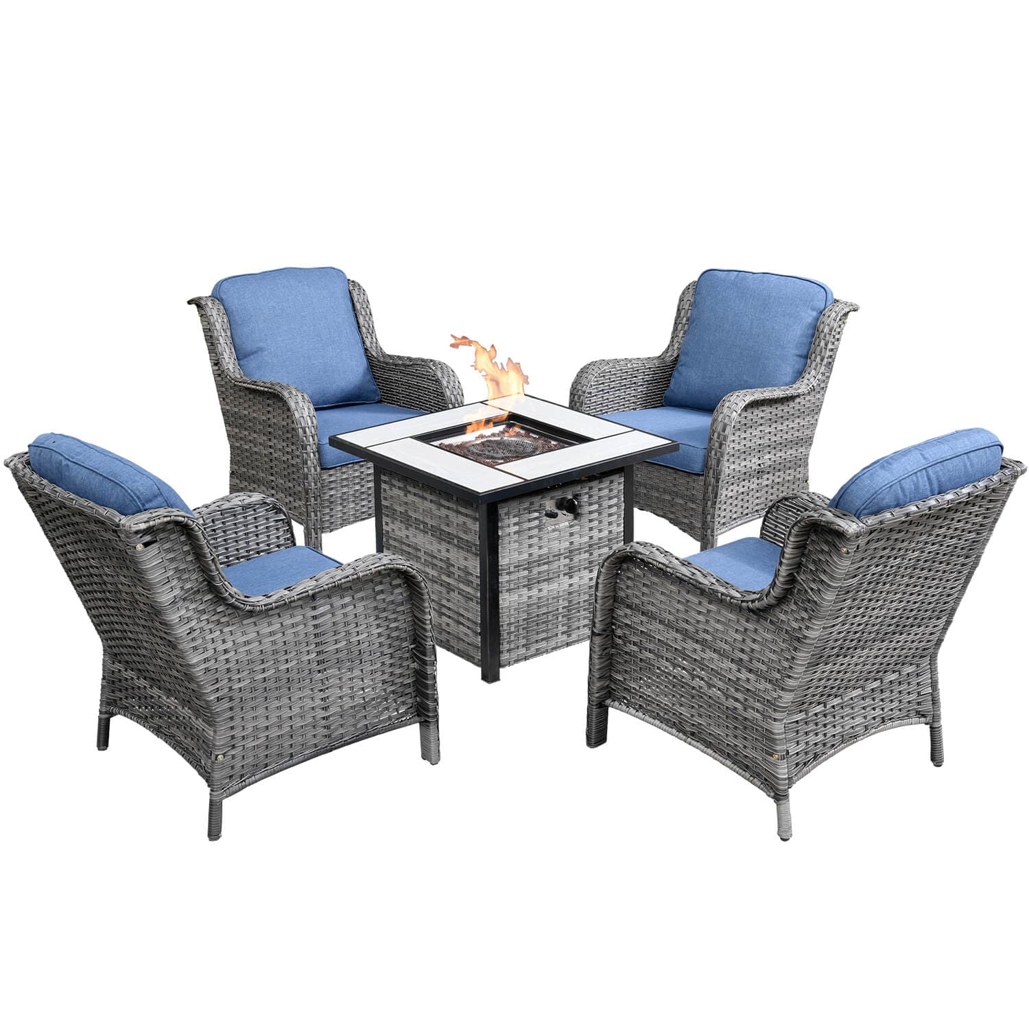 Ovios Outdoor Furniture 5-Piece with 30'' Fire Pit Table and Kenard Chairs