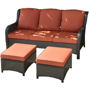 Ovios Outdoor Couch 3-Piece with Ottoman Kenard Curved Handrest