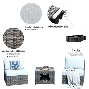Ovios Outdoor Sectional Furniture 3-Piece with Two Armless Chair and Pet Table