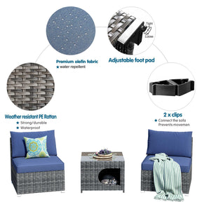 Ovios Outdoor Sectional Furniture 3-Piece with Two Armless Chair and Pet Table