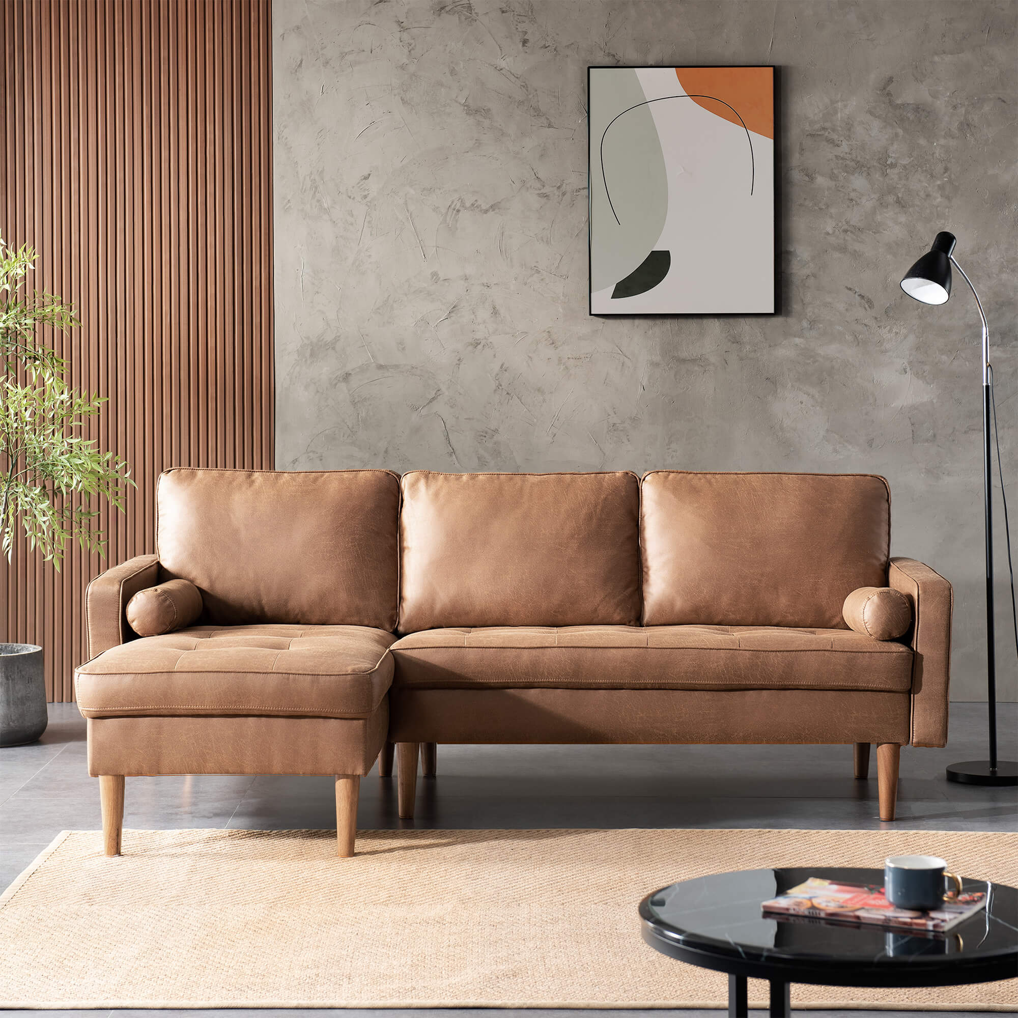 Ovios 83.07'' Mid Century Sectional Chaise Sofa, L-Shaped Couch