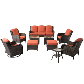 Ovios Patio Conversation Set 10-Piece with Rocking Chairs and Table Kenard