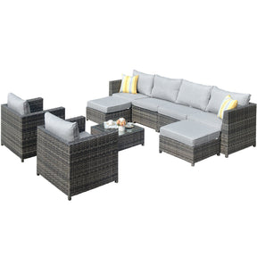 Ovios Outdoor Furniture Bigger Size 9-Piece, King Series, No Assembly Required, with 2 Chairs