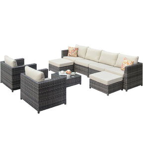 Ovios Outdoor Furniture Bigger Size 9-Piece, King Series, No Assembly Required, with 2 Chairs