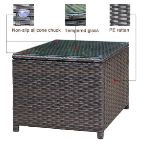 Ovios Patio Kenard Series Brown Wicker Glass Top Table