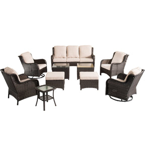 Ovios Patio Conversation Set 10-Piece with Rocking Chairs and Table Kenard